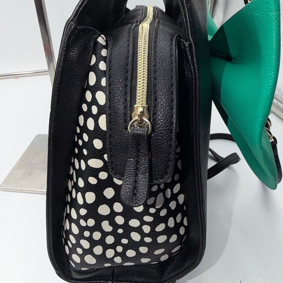 Betsey Johnson Black Teal Green Bow Satchel Polka Dot Crossbody Handbag - Picture 5 of 9
